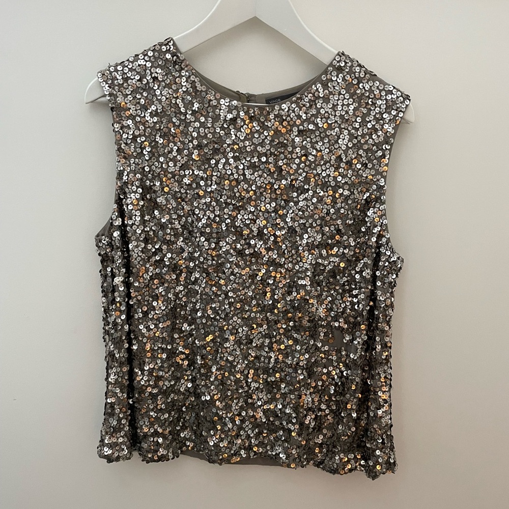 VINCE | Sleeveless Gold Sequin Blouse - Picture 2 of 12